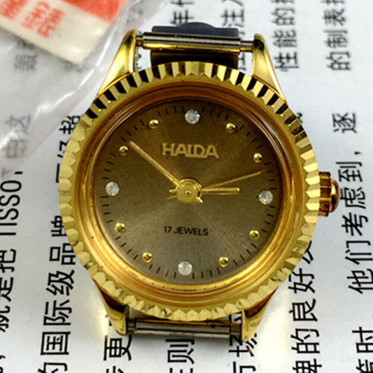 HAIDA 24mm manual mechanical lady watch with golden nail markers and 17 jewels, gradient brown dial.