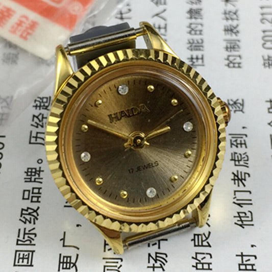HAIDA 24mm manual mechanical lady watch with golden nail markers and 17 jewels, gradient brown dial.