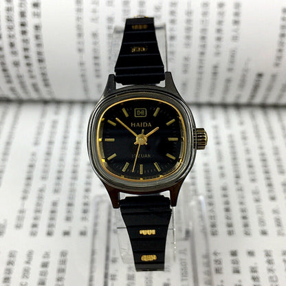 23mm HAIDA Manual Mechanical Lady Watch Golden Nail 17 Jews Black Dial 3 Hands