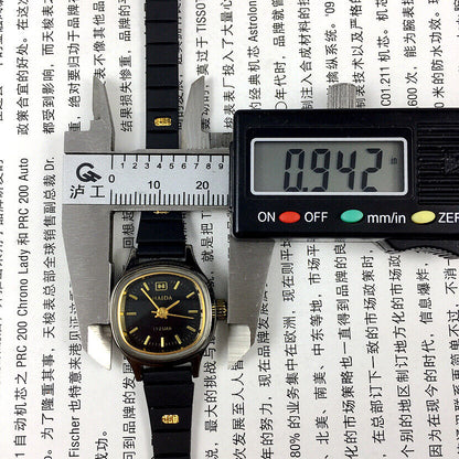 23mm HAIDA Manual Mechanical Lady Watch Golden Nail 17 Jews Black Dial 3 Hands