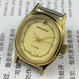 Shanghai Manual Mechanical Lady Watch Golden Nail Yellow Dial Oval Case 17 Jews