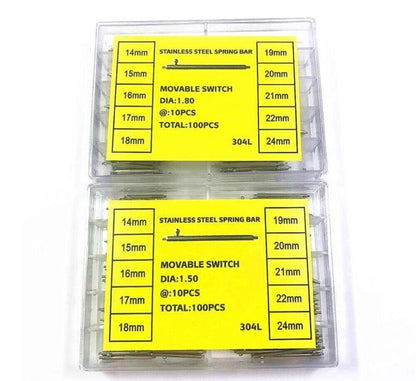 Barrette à ressort de montre en acier inoxydable 304L, épaisseur 1,5/1,8 mm, 14 à 24 mm, avec interrupteur mobile
