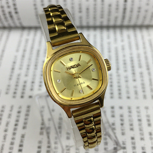 24mm HAIDA gold mechanical ladies watch with imitation diamonds, elegant design for stylish wear