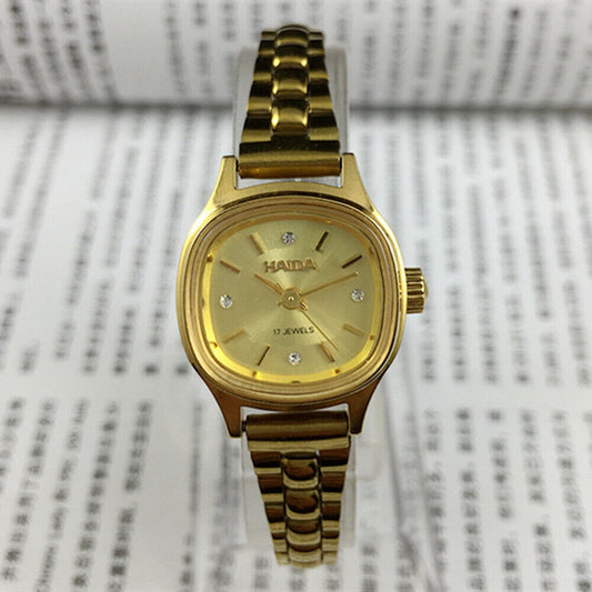 24mm HAIDA gold mechanical ladies watch with imitation diamonds, elegant design for stylish wear