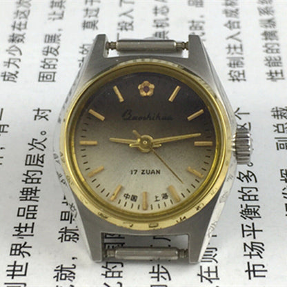 23mm Shanghai Manual Mechanical Lady Watch Golden Nail Gradient Brown Dial