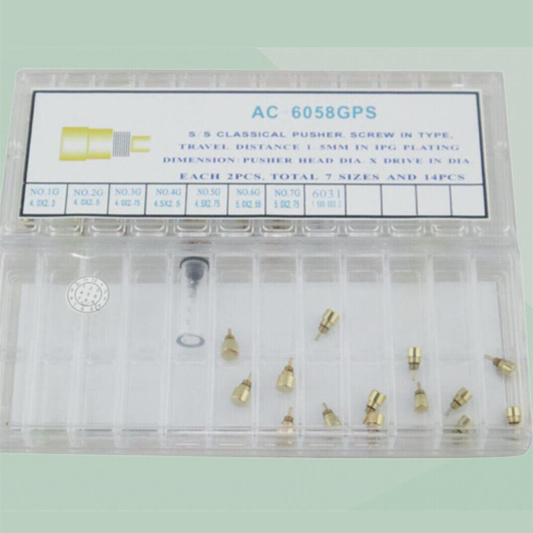 14pcs 7 Sizes Watch Stainless Steel Golden Classical Pusher Drive in Type