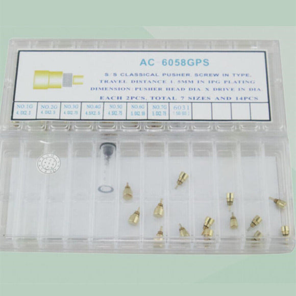 14pcs 7 Sizes Watch Stainless Steel Golden Classical Pusher Drive in Type