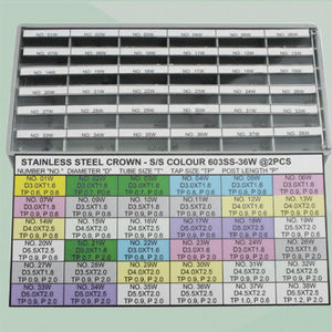 72pcs 36 Sizes Stainless Steel Silver Watch Crown Assortment Kit Watch Repair