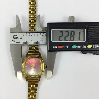 HAIDA 22mm lady watch with golden nail markers, 17 jewels, and gradient pink dial for elegant style.