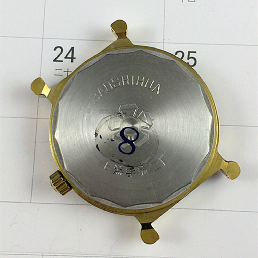 Shanghai 37mm manual mechanical watch with black round case, golden nail markers, and elegant golden dial by Shanghai brand