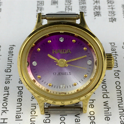 25mm HAIDA Manual Mechanical Lady Watch Golden Nail 17 Jews Gradient Purple Dial