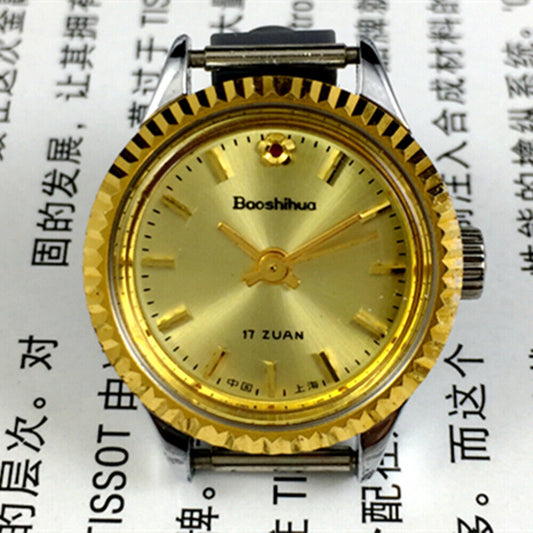 24mm Shanghai Manual Mechanical Lady Watch Golden Nail Golden Dial Round Case