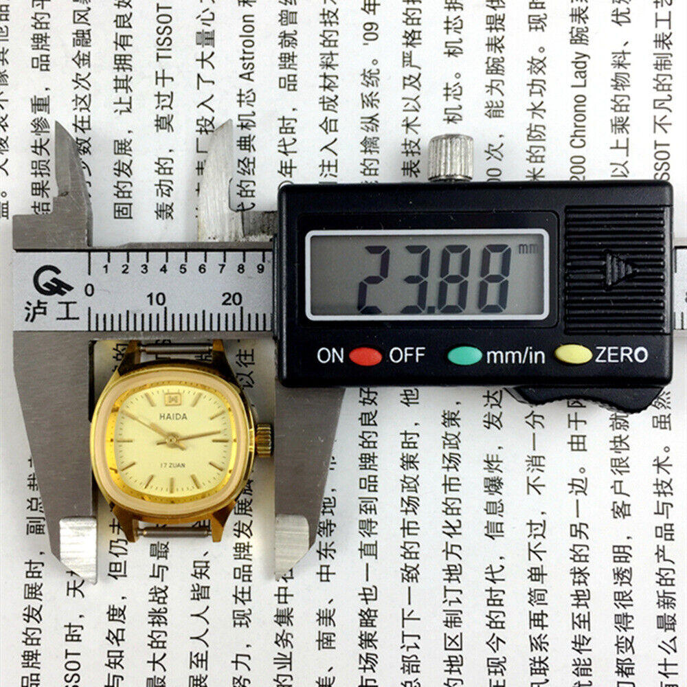 HAIDA manual mechanical lady watch with golden nail markers, yellow dial, square case, elegant design