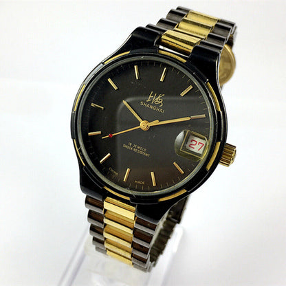 Montre mécanique manuelle de 37 mm fabriquée en usine à Shanghai, noire, 19 pouces, résistante aux chocs