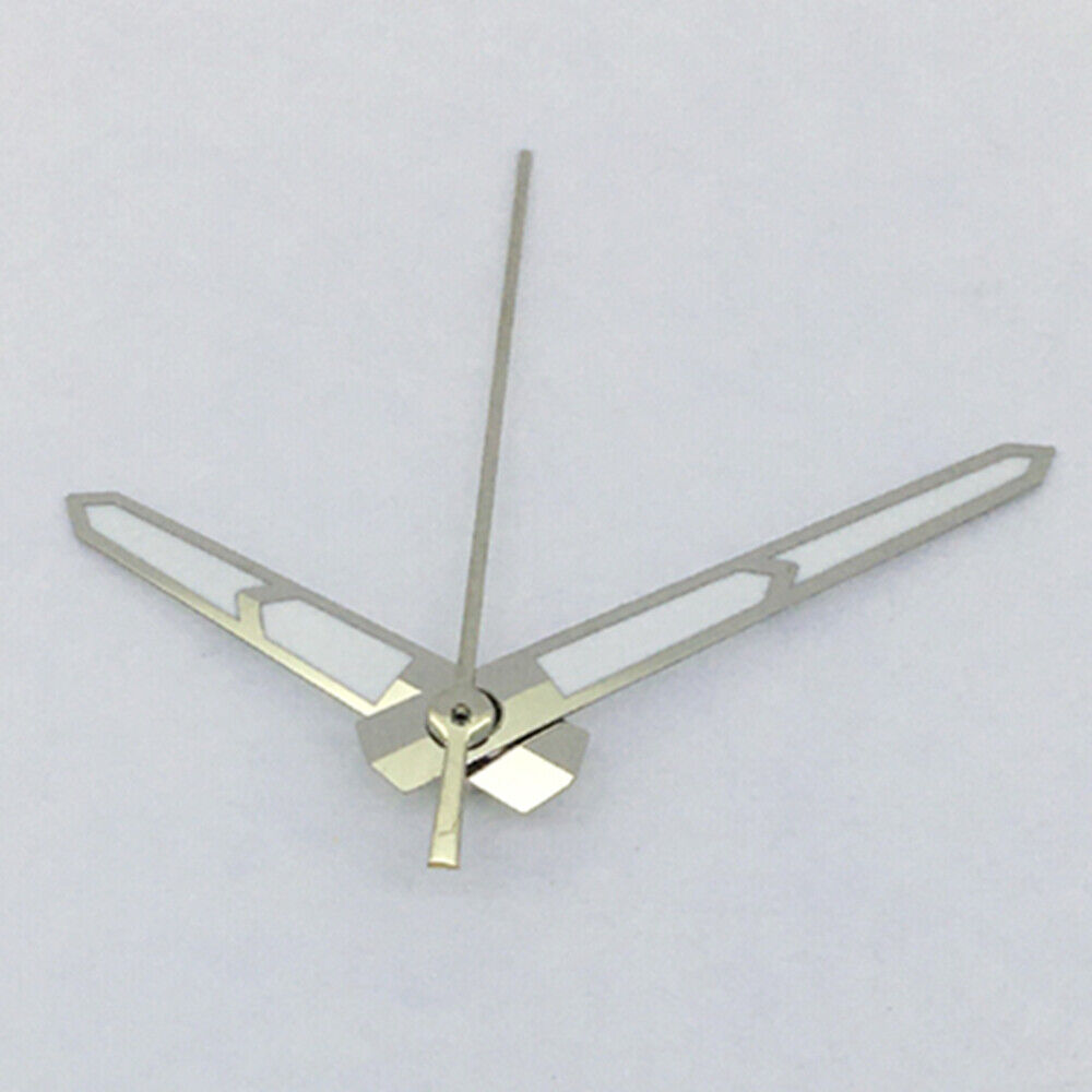Green luminous watch hands with silver trim for Asian 8215/2813 and Miyota 8N24 movements, ideal for watch repair.