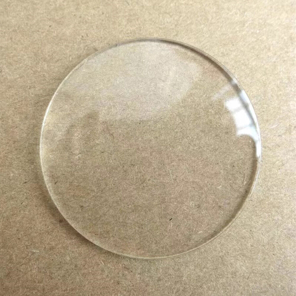 Set of 5 round single dome watch glass crystals, 25-35mm, 1.5-2.5mm thick for watch repair accessories.