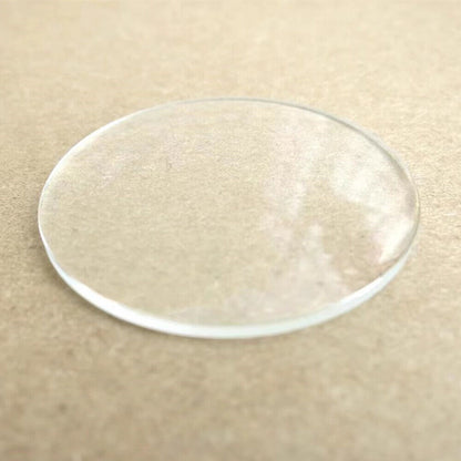 Set of 5 round single dome watch glass crystals, 25-35mm, 1.5-2.5mm thick, perfect for watch repair accessories.
