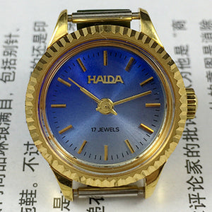 23mm HAIDA Manual Mechanical Lady Watch Golden Nail 17 Jews Gradient Blue Dial