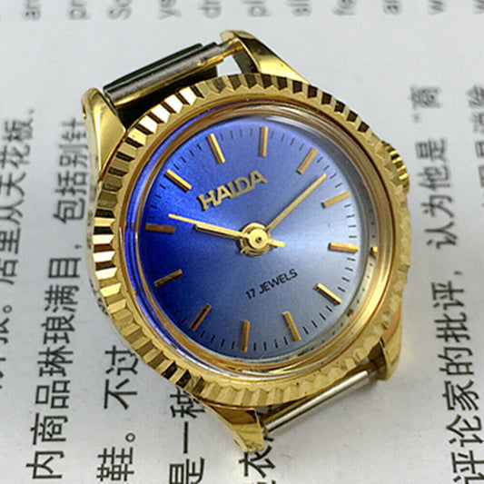 HAIDA 23mm golden nail lady watch with gradient blue dial and 17-jewel manual mechanical movement.