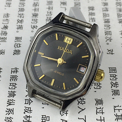 HAIDA octagonal women's watch with black dial, single calendar, elegant mechanical design.