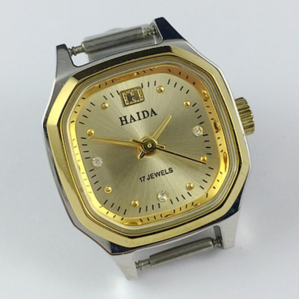 HAIDA Lady mechanical watch with 17 jewels, octagonal case, and elegant golden nail accents for stylish wear.