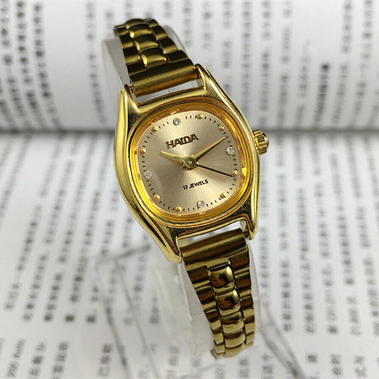 Elegant HAIDA lady watch with golden nail markers, 17 jewels, champagne dial, and square case design.