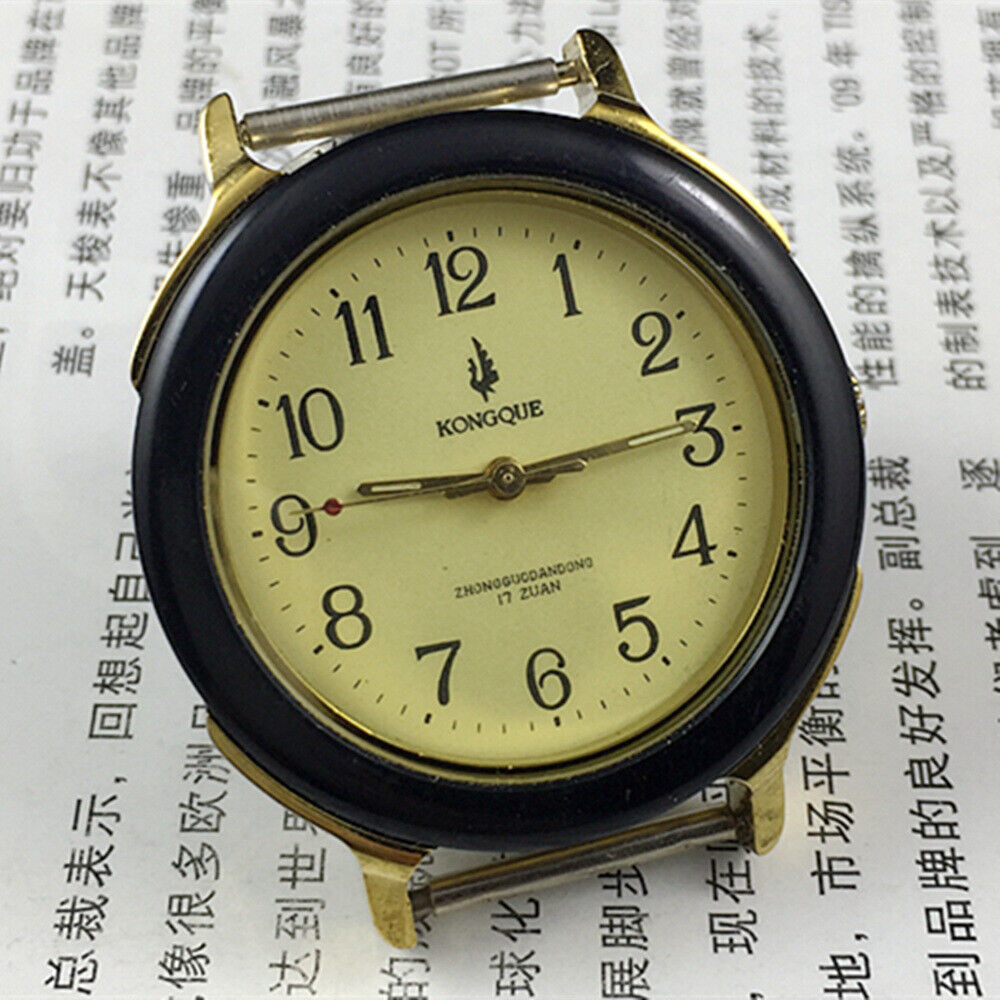 36mm Kongque Peacock manual mechanical watch with 17 jewels and black leather band for classic style