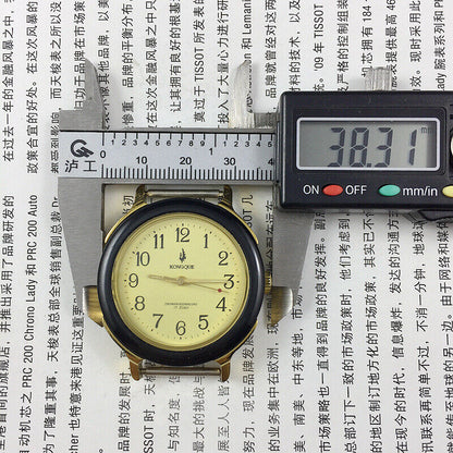 36mm Kongque Peacock manual watch with 17 jewels, black leather band for timeless elegance and classic style.