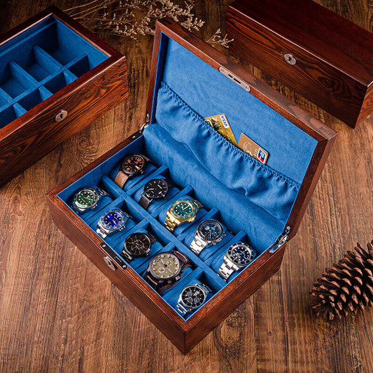 White Wax Wood watch case organizer with 6 slots for stylish storage and display of watch accessories.