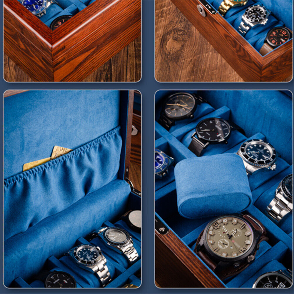 White Wax Wood watch case organizer, featuring 6 slots for elegant watch and accessory storage.