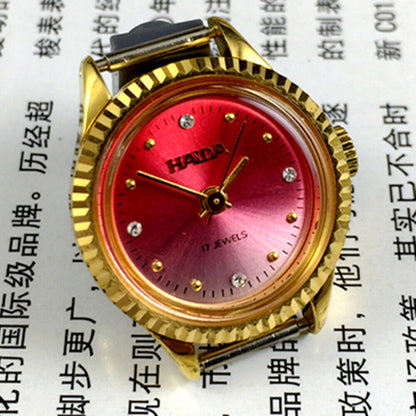 24mm HAIDA Lady Watch with golden nail bezel, 17 jewels, gradient red dial for elegant style.