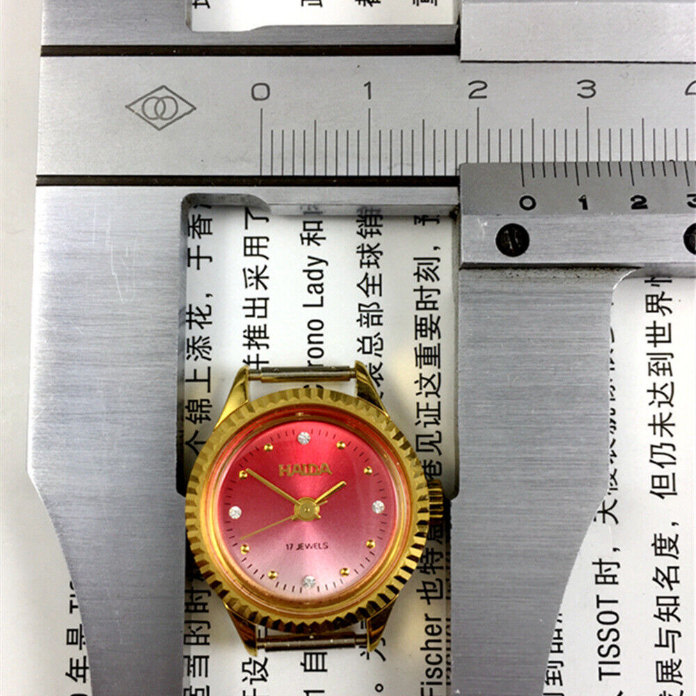 HAIDA 24mm Lady Watch with golden nail bezel and 17 jewels, featuring a gradient red dial for elegant style.
