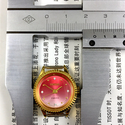 HAIDA 24mm Lady Watch with golden nail bezel and 17 jewels, featuring a gradient red dial for elegant style.