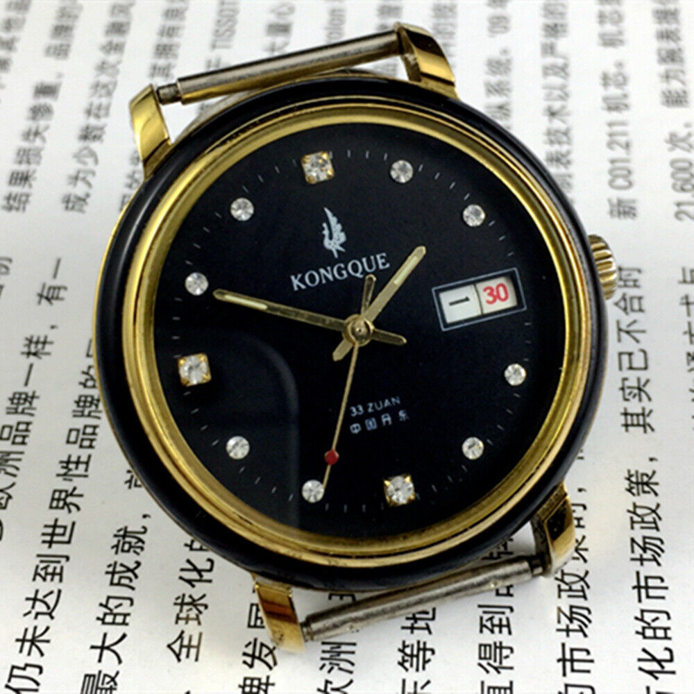 Kongque 37mm automatic watch with black dial, double calendar, and 33 jewels for precision timekeeping