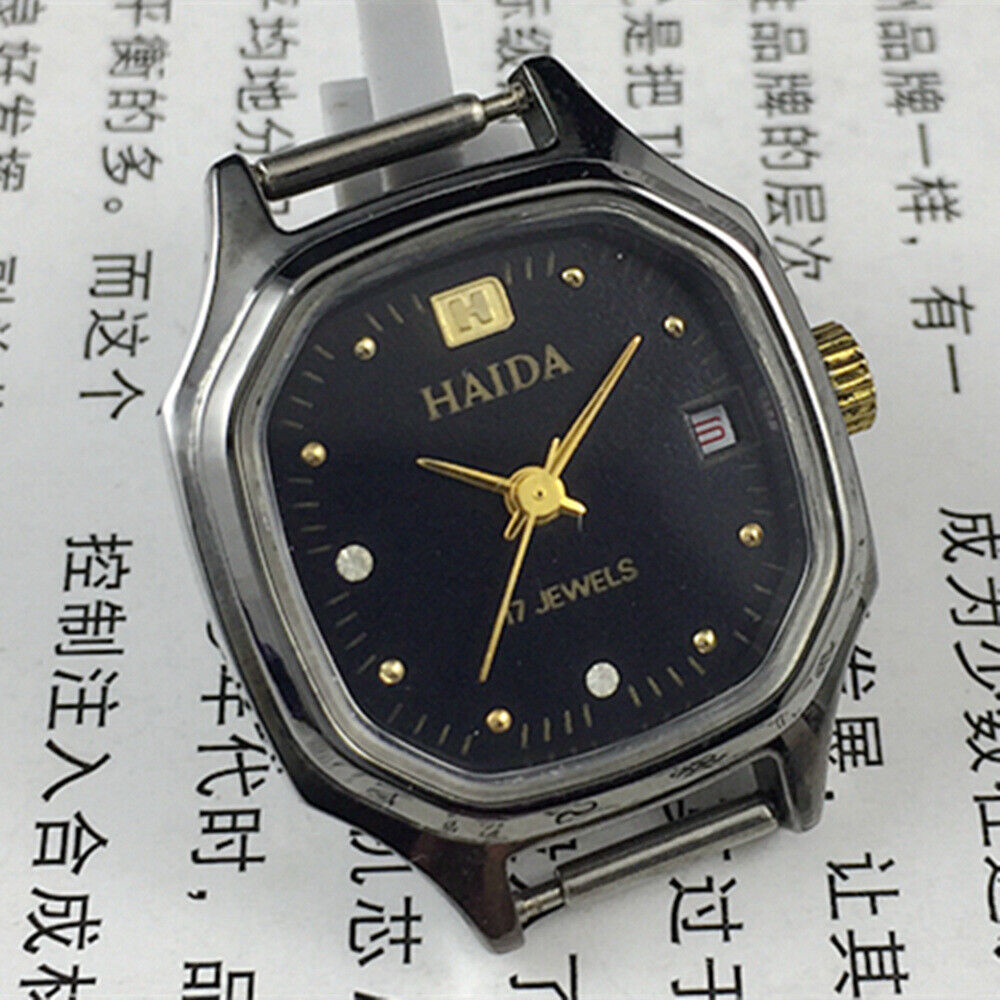 Elegant manual mechanical lady watch with octagonal case, imitation diamonds, 17 jewels for formal occasions.