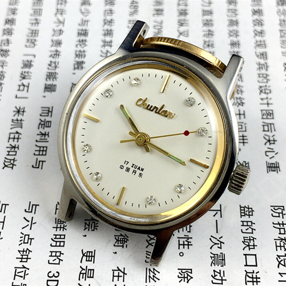 33mm China Chunlan Steel Manual Mechanical Watch 17 Jews White Dial+Watch Band