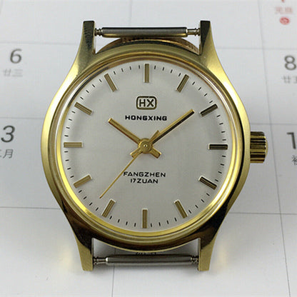 33mm Chinese Manual Mechanical Watch Golden Nail Silver Dial Round Golden Case