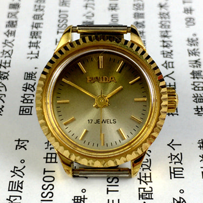 24mm SHANGHAI HAIDA gold ladies watch with 17 jewels, manual mechanical movement, and three-hand design for elegant style