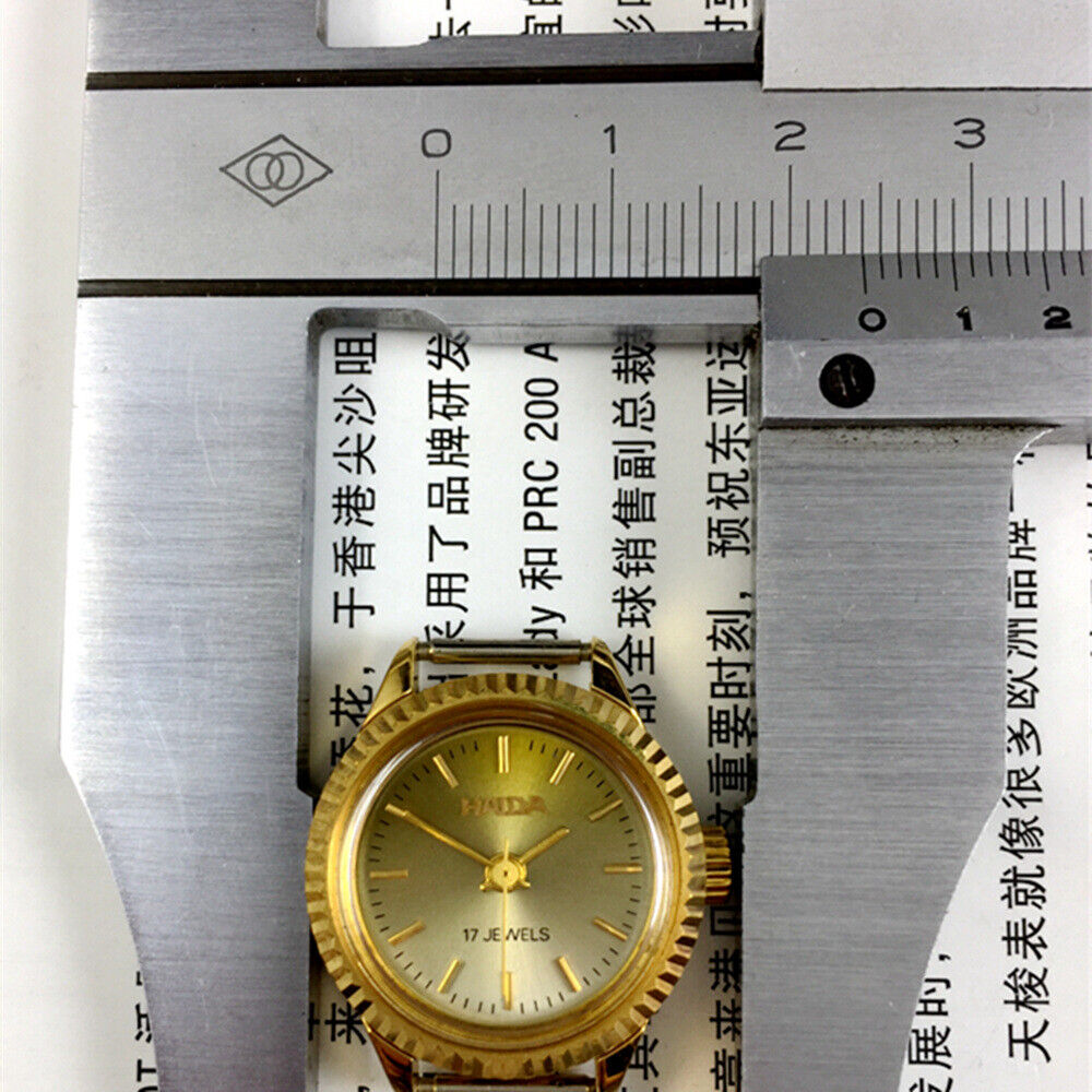 24mm SHANGHAI HAIDA gold manual mechanical lady watch with 17 jewels, three hands, elegant design