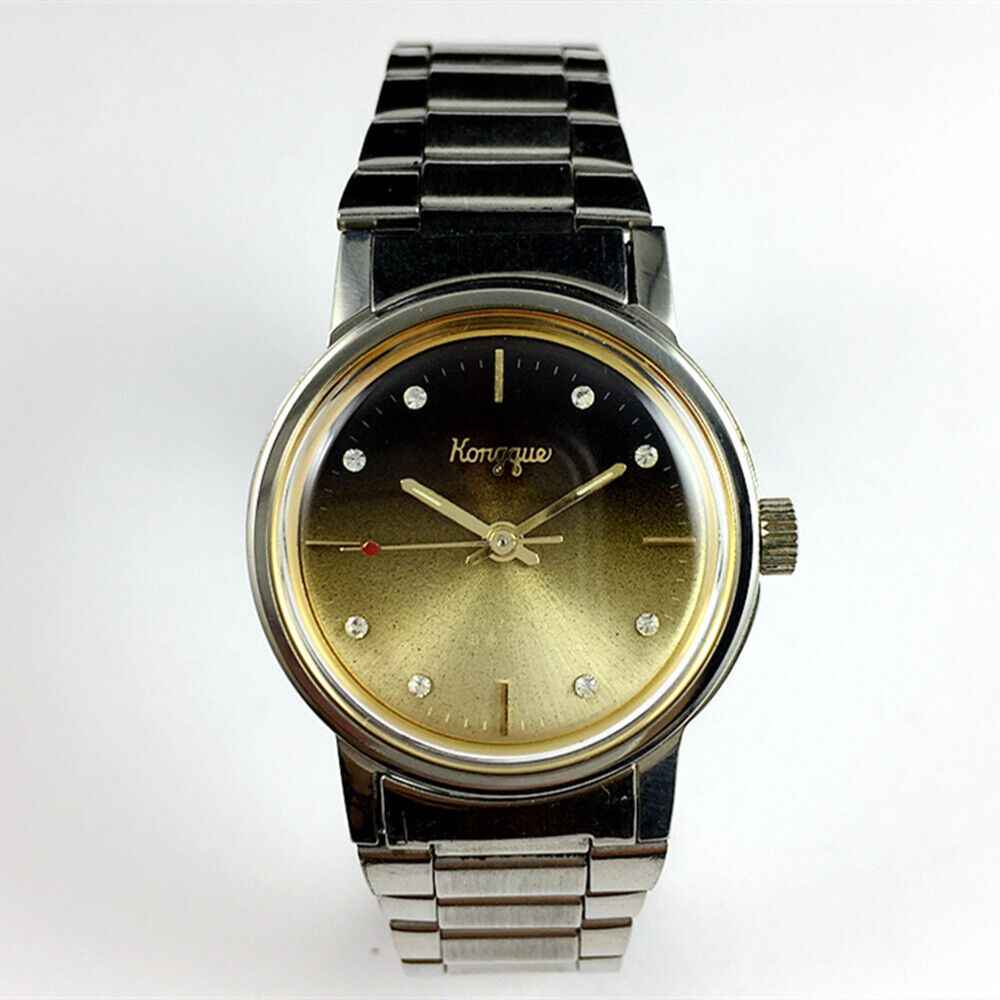 China Kongque Steel manual mechanical watch with 17 jewels, gradual golden brown dial, elegant design.