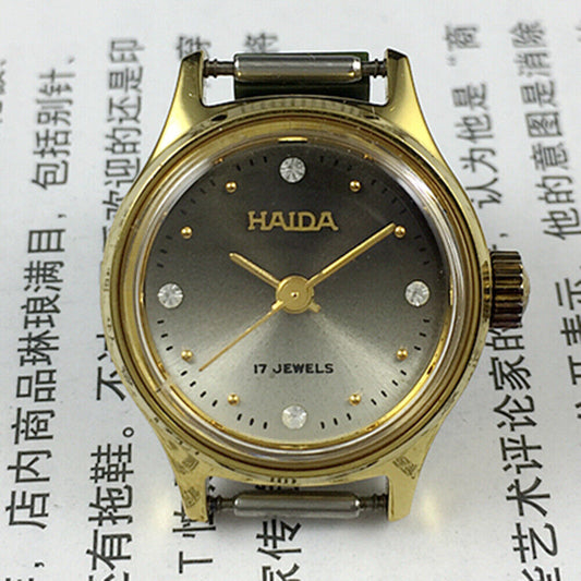 SHANGHAI HAIDA Montre mécanique manuelle pour femme, boîtier doré, imitation diamant, clou