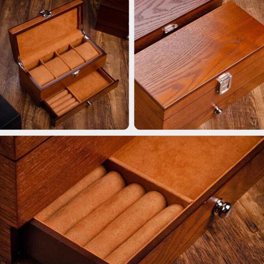 Double layer men's watch box organizer, sleek storage for watches and jewelry collection.