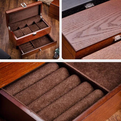 Double layer men's watch box organizer, stylish storage for watches and jewelry.