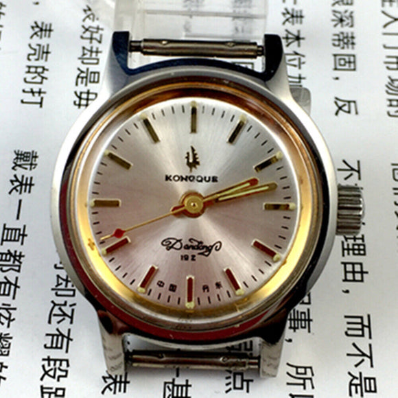 26mm Kongque Steel Manual Mechanical Lady Watch 19 Jews Silver Dial+Watch Band