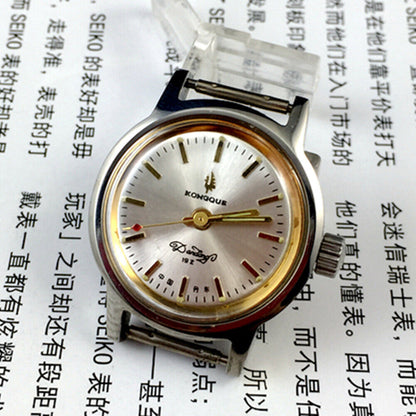Kongque 26mm silver dial lady watch with manual movement and steel band for elegant style