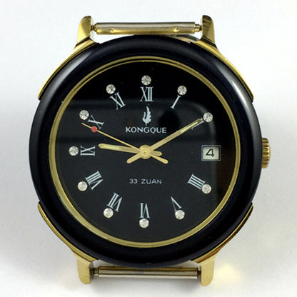 37mm Kongque automatic watch with black dial, Roman numerals, and 33 jewels for precision timekeeping.