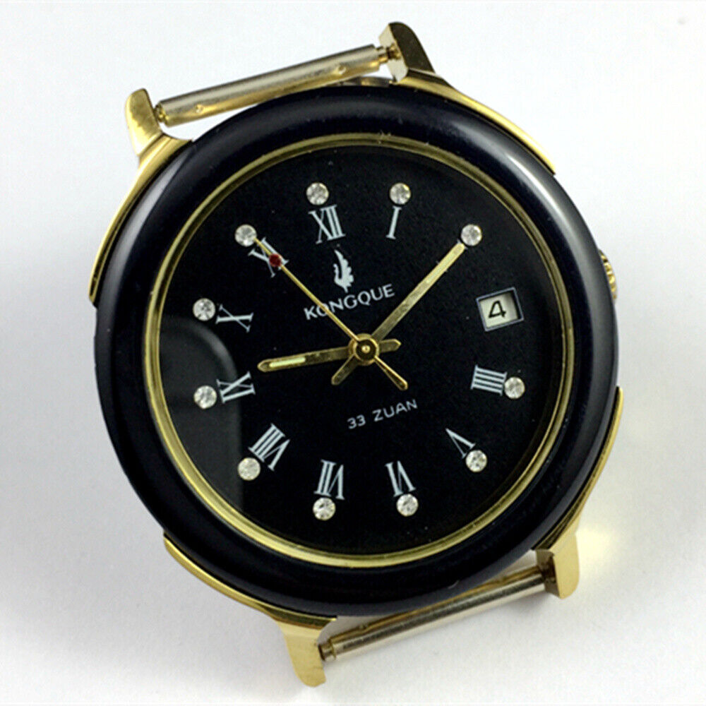 Black dial 37mm Kongque automatic mechanical watch with Roman numerals and 33 jewels for precision.