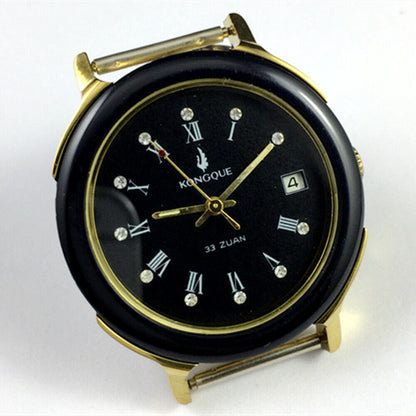 37mm Kongque automatic watch with black dial, Roman numerals, and 33 jewels for precision timekeeping.