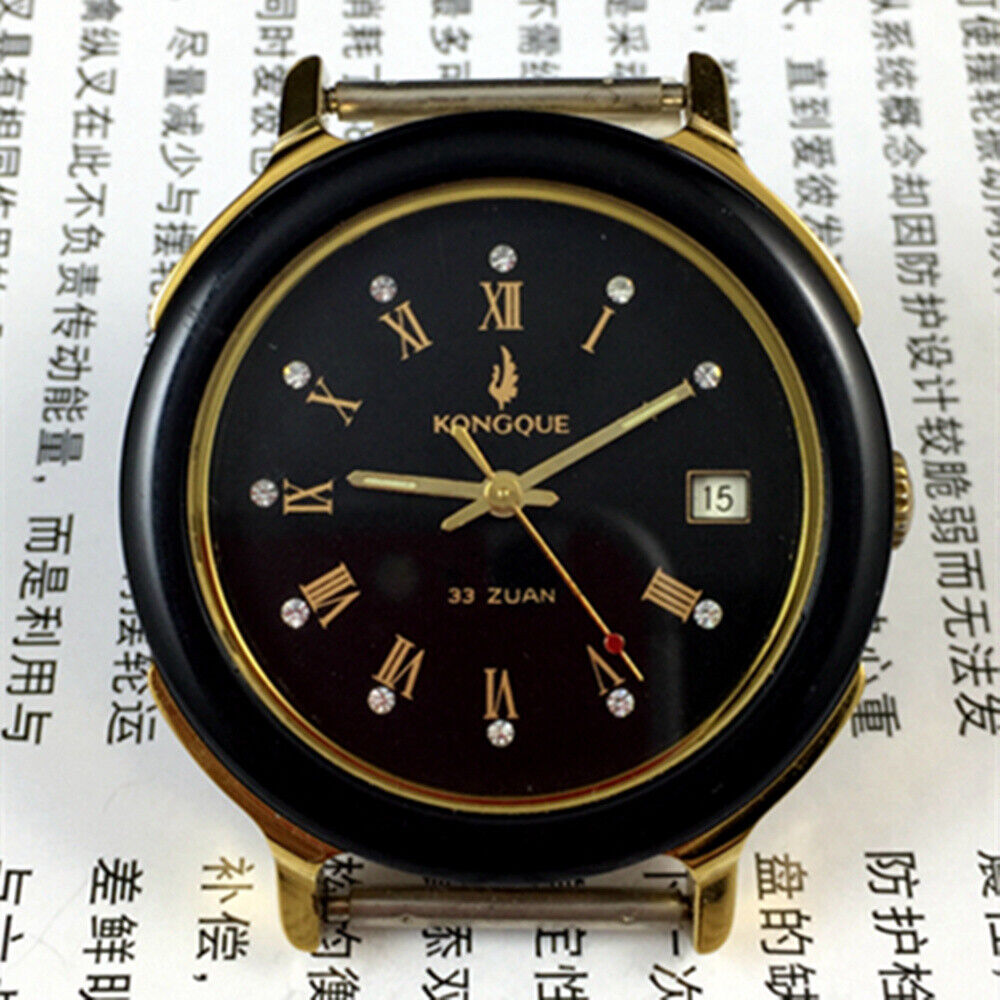 37mm automatic mechanical watch with black dial, golden Roman numerals, featuring 33 jewels for precision craftsmanship.