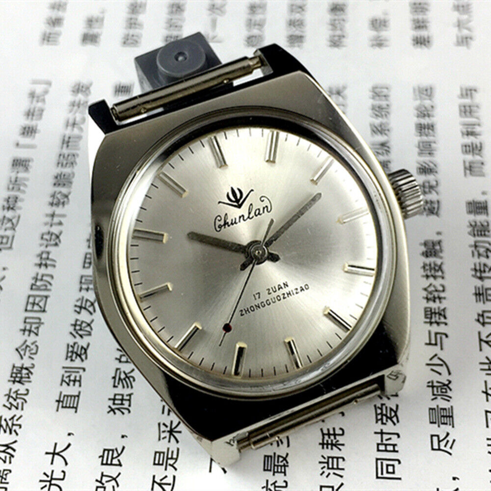 China Chunlan 33mm manual mechanical watch with silver dial, 17 jewels, and stainless steel band for classic style.